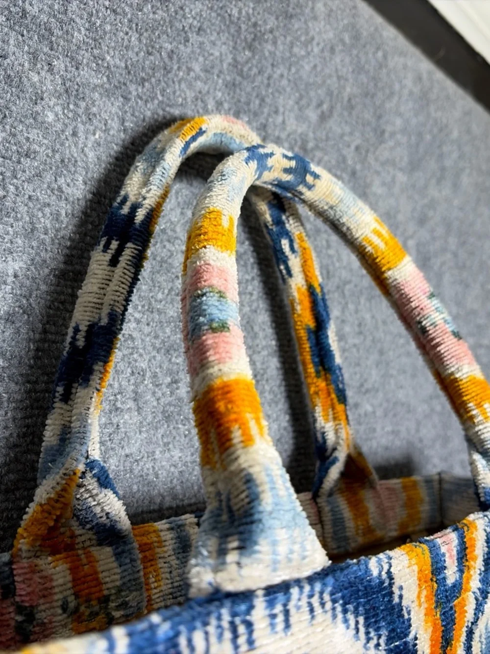 Ikat-Pattern Tote Bag in Blue, Yellow & Pink